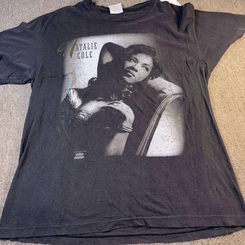 VTG 1991 Natalie Cole Tour Shirt Large Repaired Black Perfectly Distressed